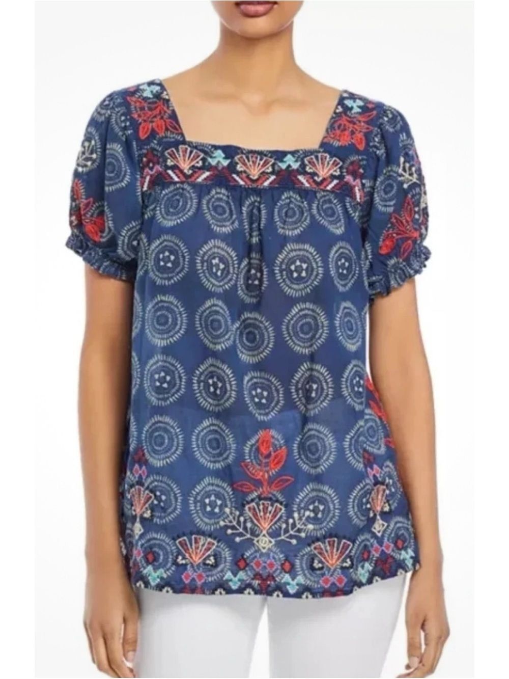 Johnny Was Workshop Mareen Puff Sleeve
Embroidered Peasant Top Size S